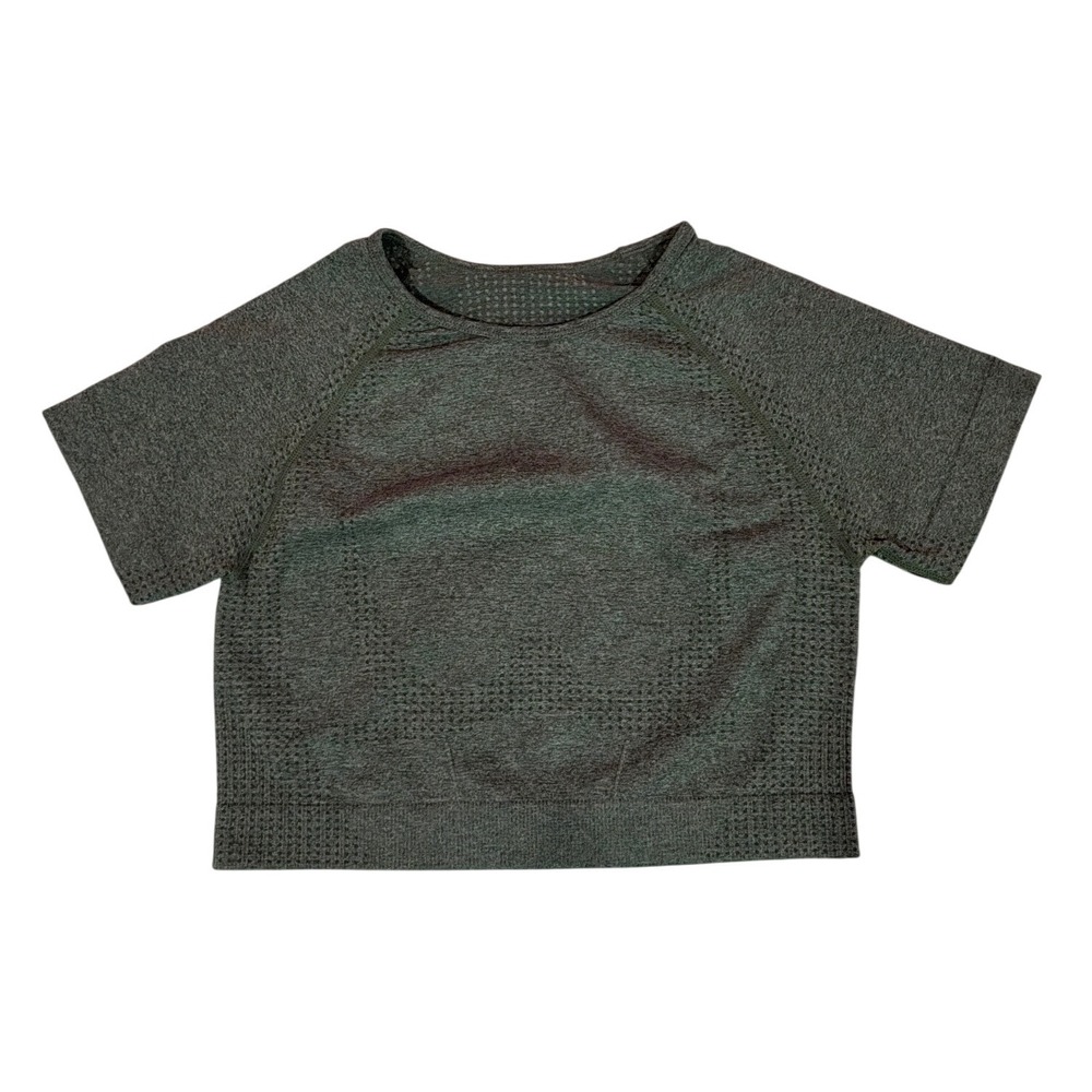 Womens Seamless Athletic Crop Top Heather Green Short Sleeve Gym Shirt Small